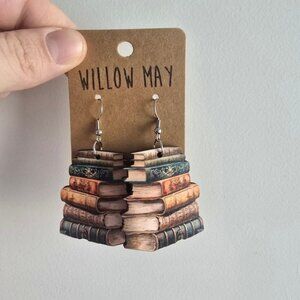 Willow May Rustic Wood Book Earrings